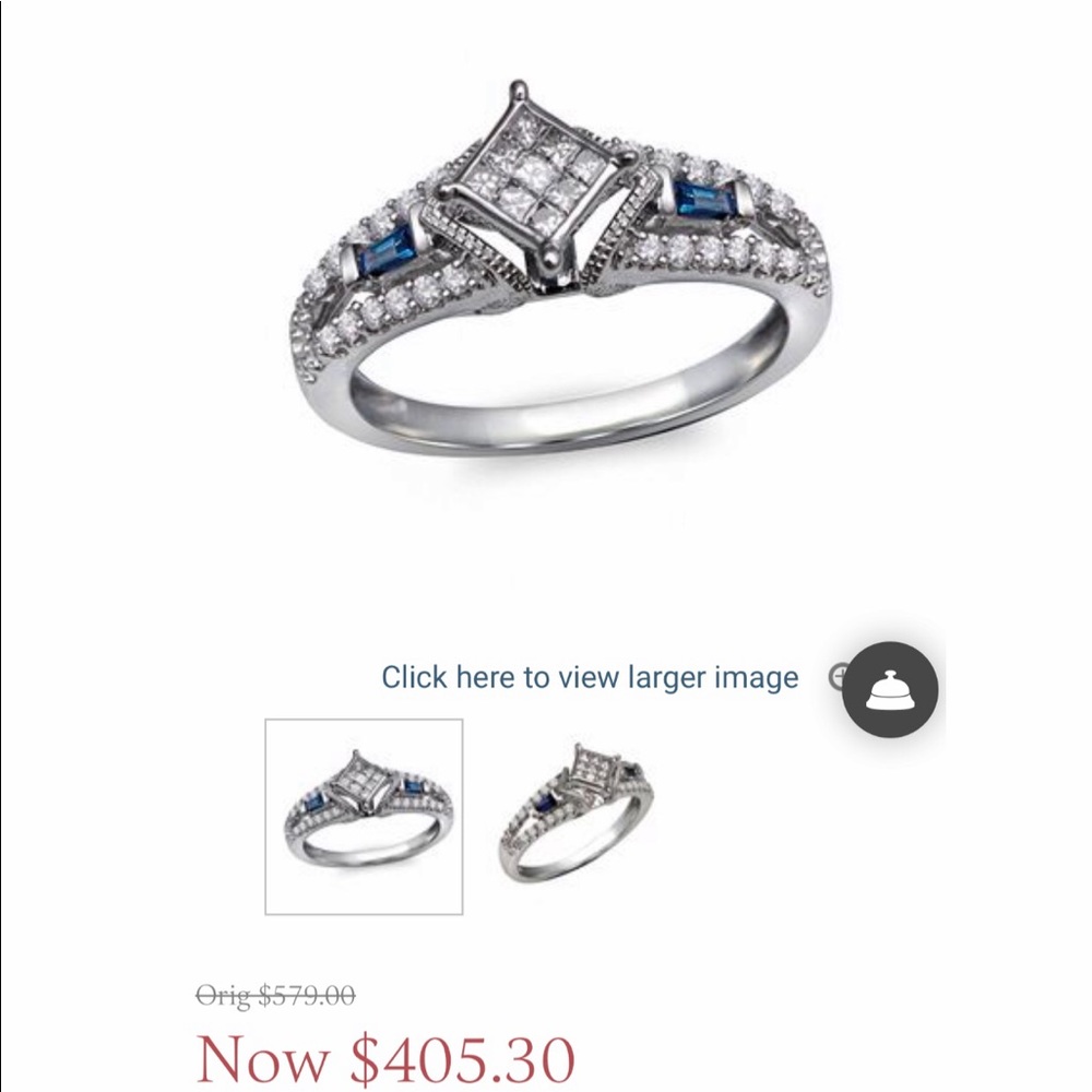 Diamond and blue sapphire ring in 10k white gold